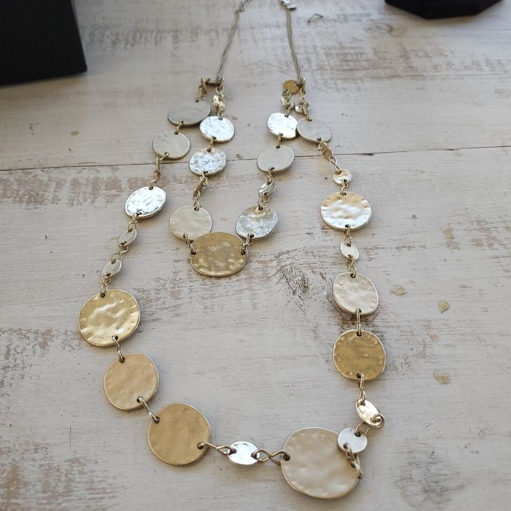 Express Double Layer Hammered Coin Shaped Gold Toned Necklace